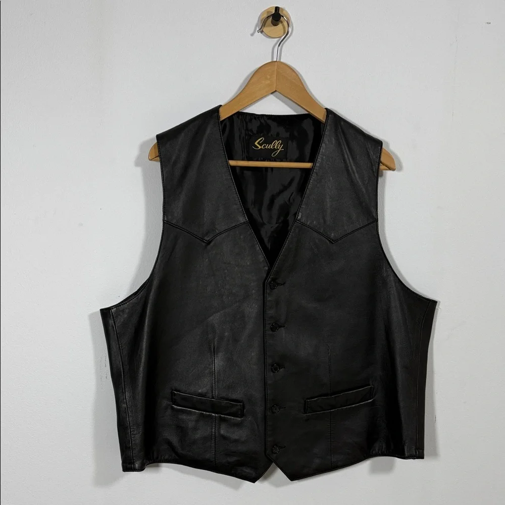 Scully Mens Genuine Lambskin Leather Vest Black Western Biker Cowboy Ranch 48 - Picture 2 of 11
